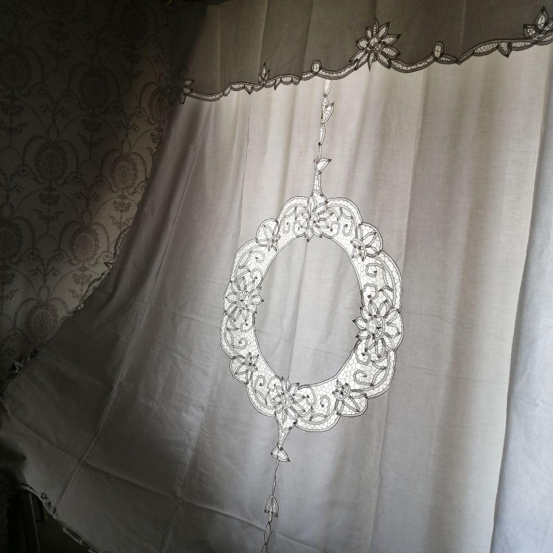 イギリスVintage　バテンレース　コットンカーテン　2枚組