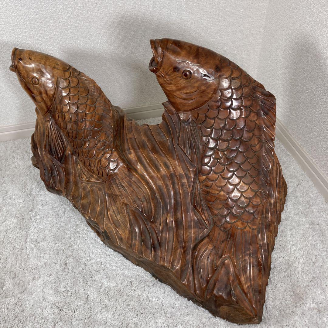 木彫り　鯉　carp fish レトロアンティーク　置物