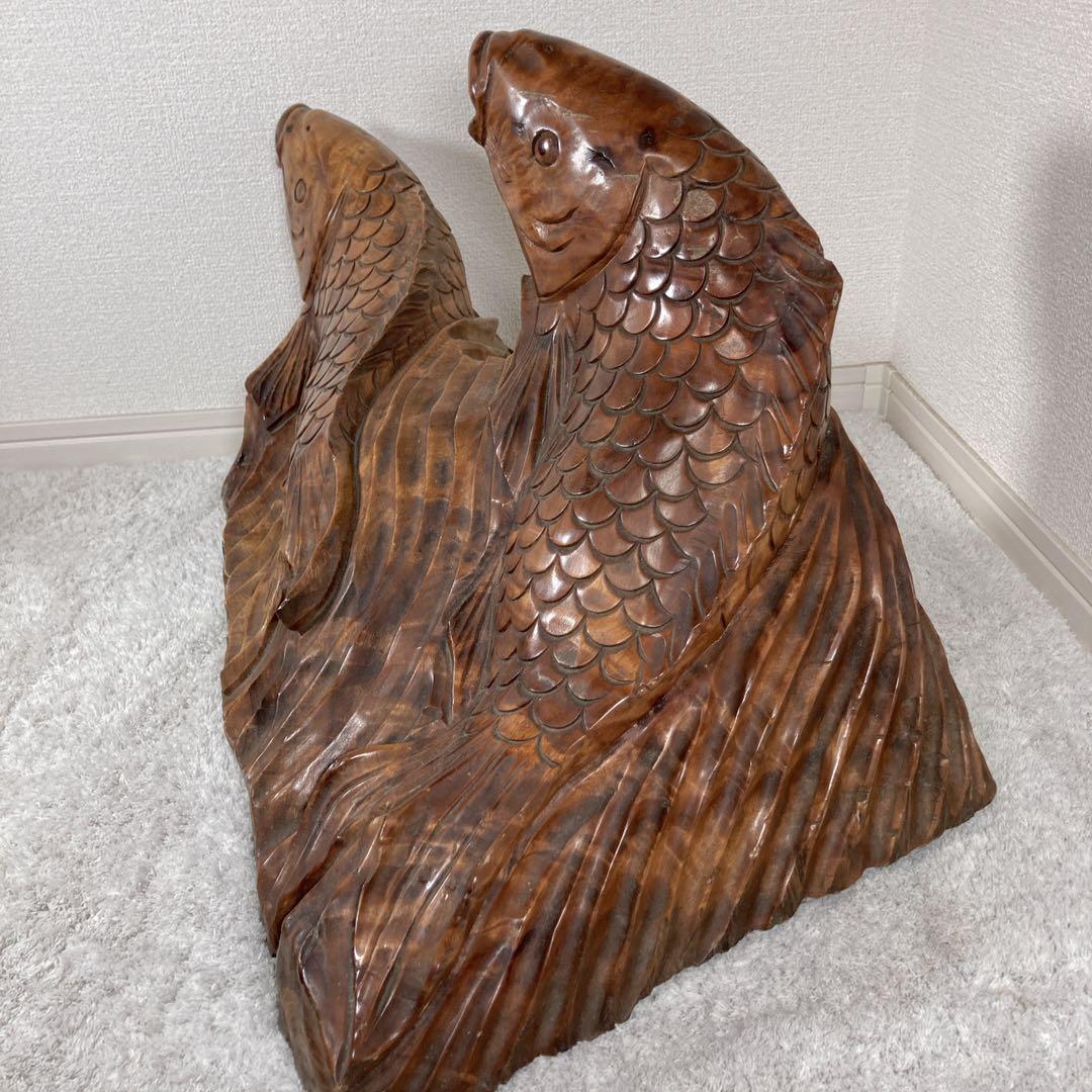 木彫り　鯉　carp fish レトロアンティーク　置物