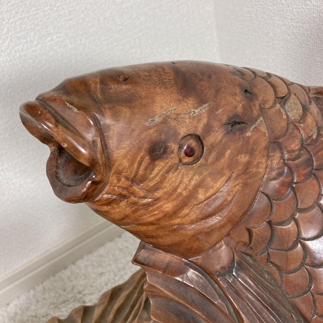 木彫り　鯉　carp fish レトロアンティーク　置物