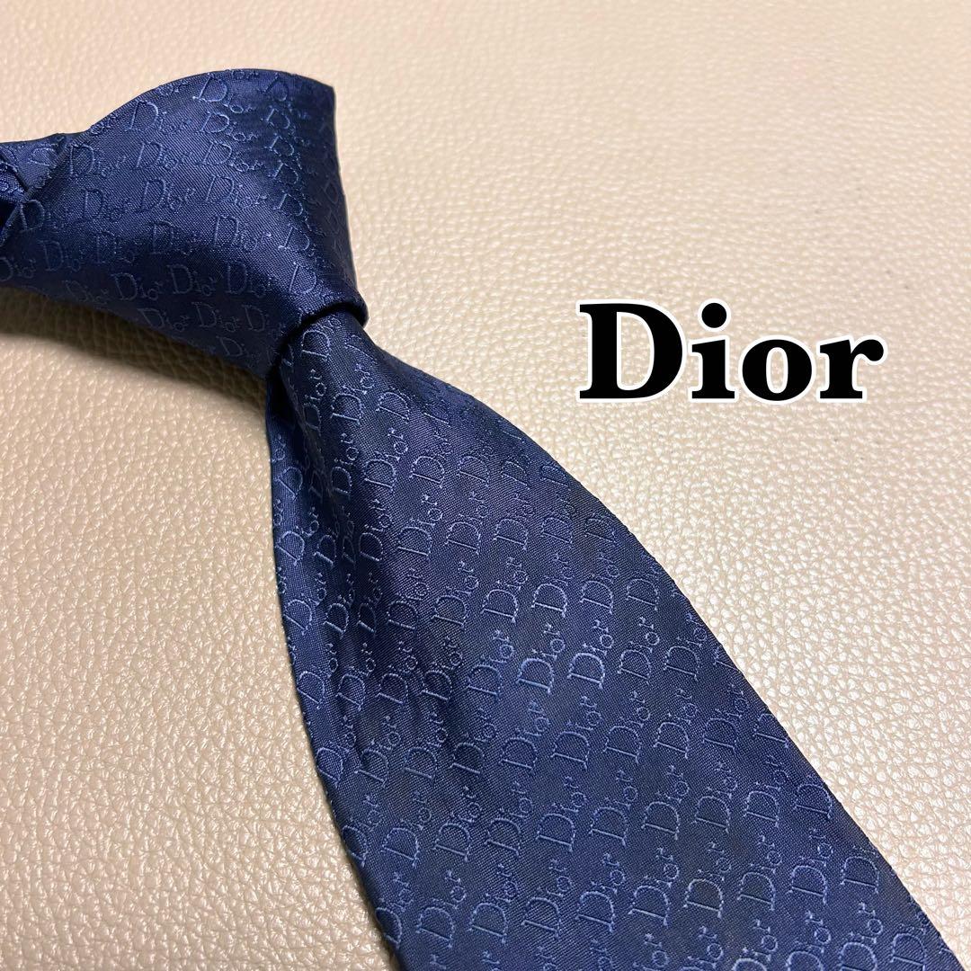 美品　ディオール　ネクタイ　トロッター　ストライプ ドット　チェック　ネイビー