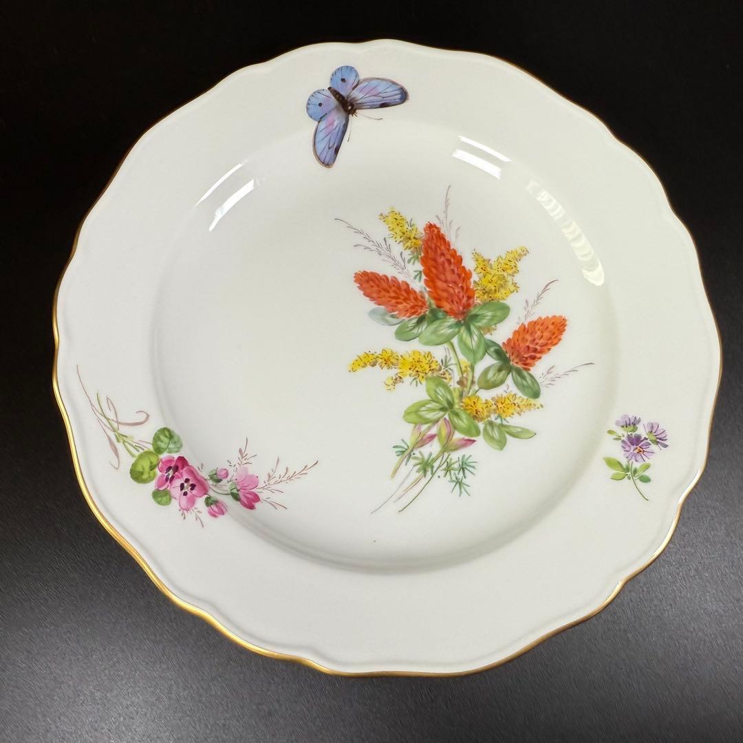 未使用 マイセン 金彩 自然主義 花 蝶 プレート(18cm)1枚①、1級品