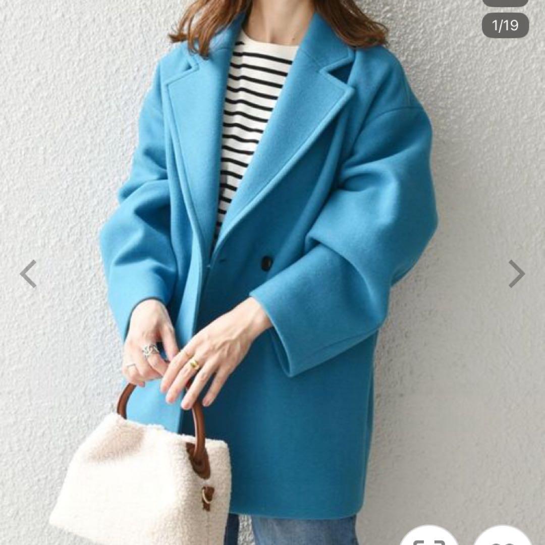 SHIPS ダブルブレスト チェスターコート 青