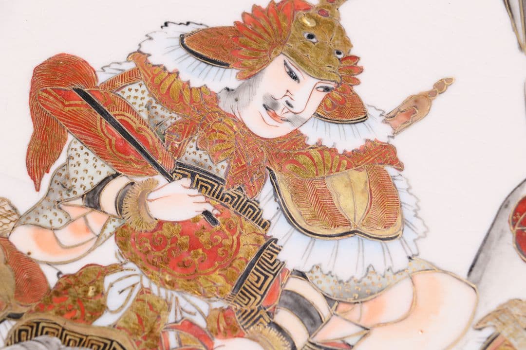 明治期 九谷焼 武者絵 飾大皿 45.2cm 於九谷高田画【MA212】
