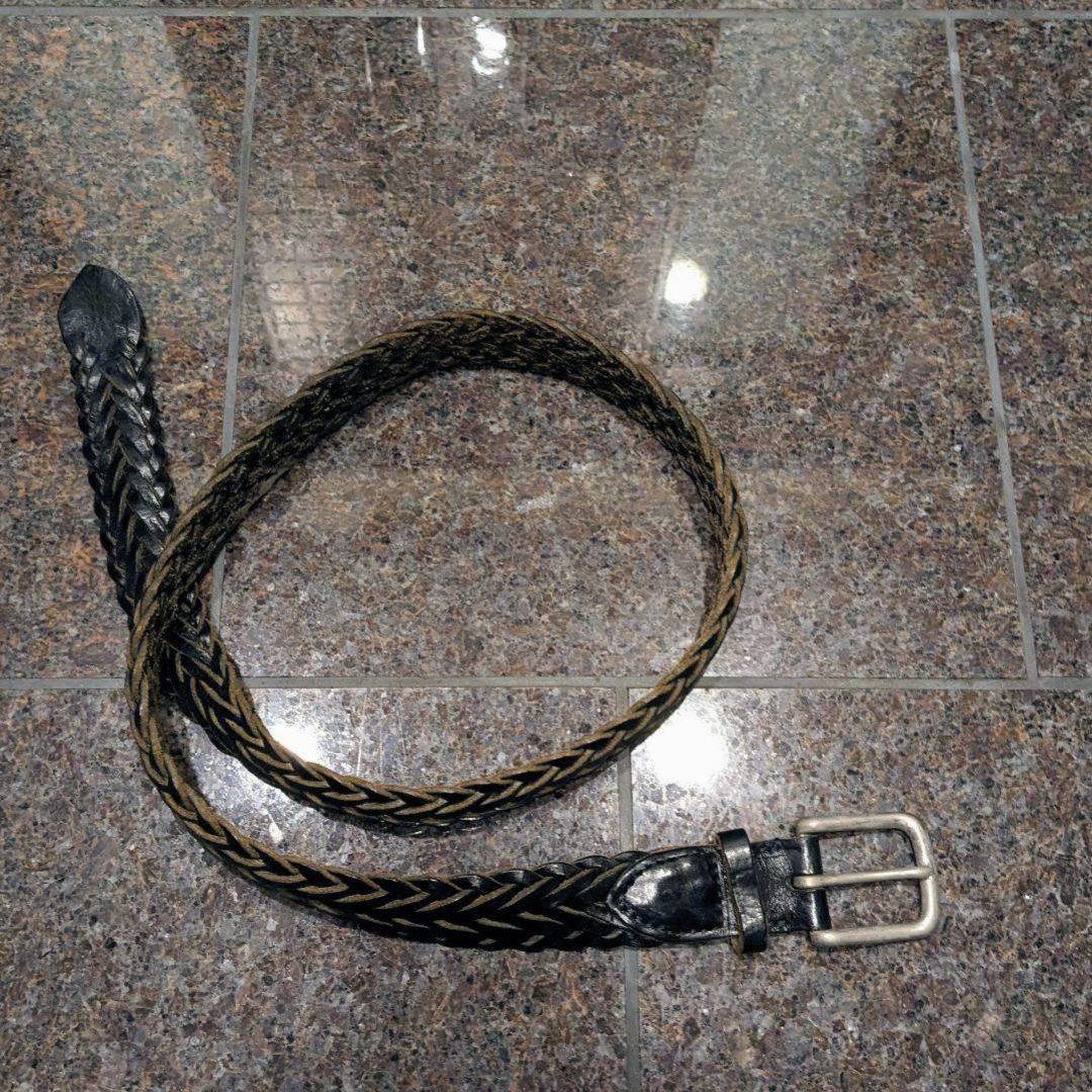 レザー編み込みベルト ブラック/ブラウン