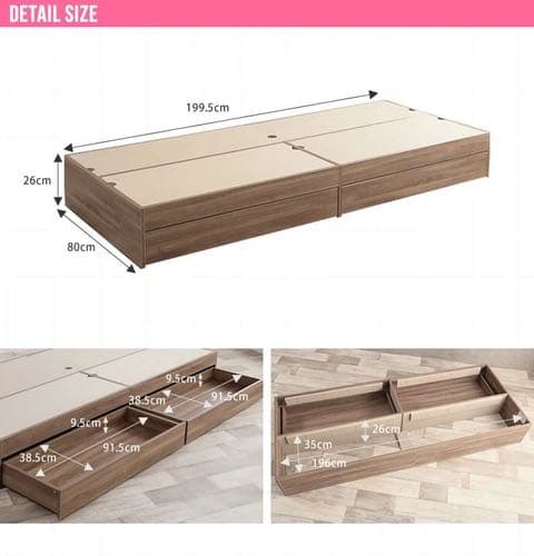 【セミシングル】ヘッドレス収納付きベッド【フレームのみ】