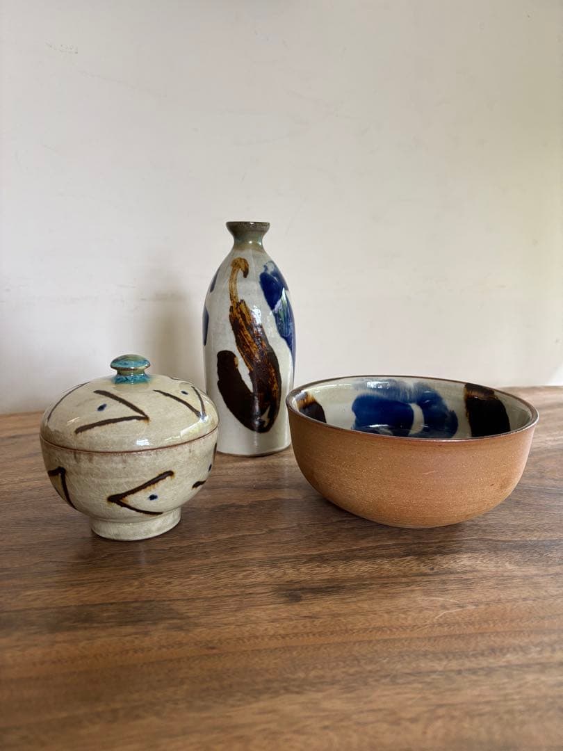沖縄の器3点　ボウル　徳利　蓋もの