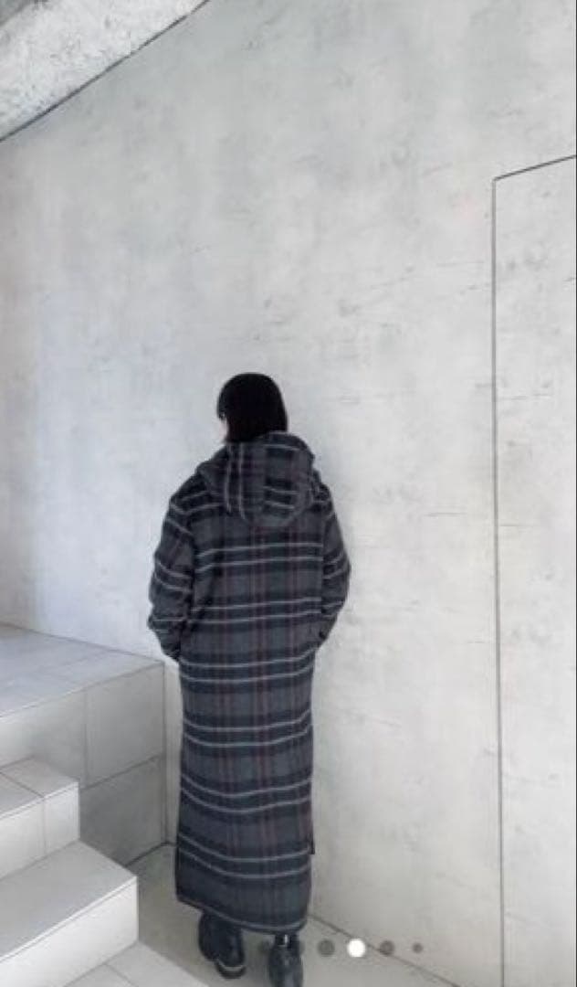 メゾンレネー　チェック　フード　ロングコート