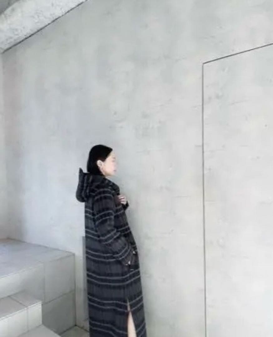 メゾンレネー　チェック　フード　ロングコート