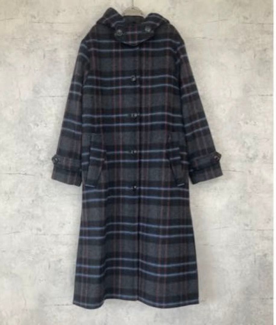 メゾンレネー　チェック　フード　ロングコート