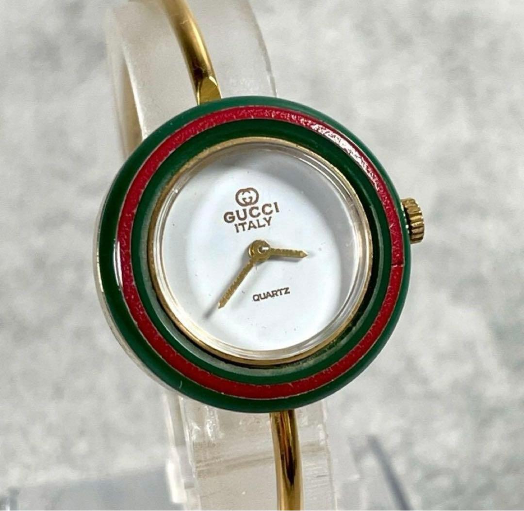 新品電池グッチ チェンジベゼル 金メタルブレスレット クォーツ腕時計 稼働品