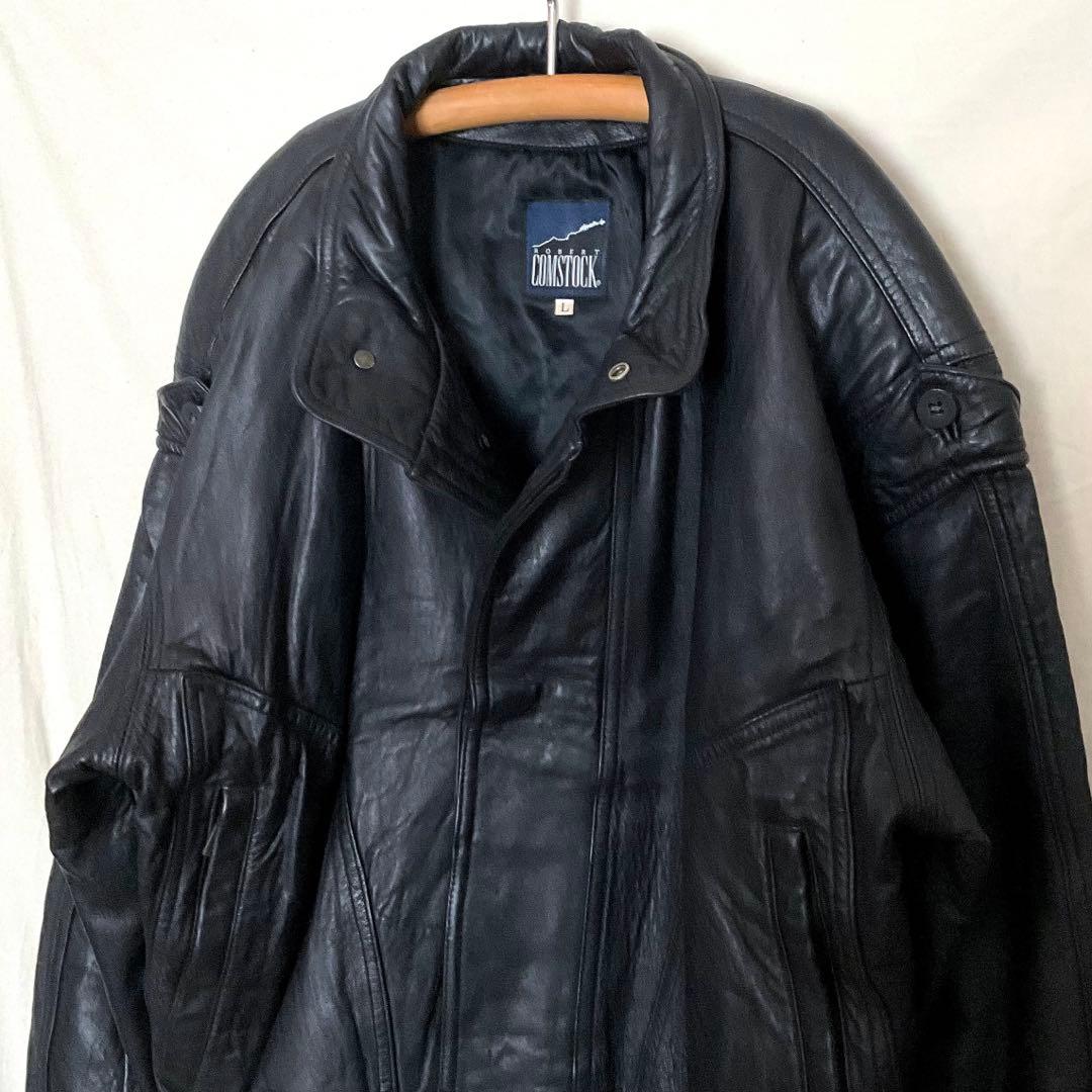 80s 羊本革 黒 レザージャンパー ボンバージャケット ユニセックス レア