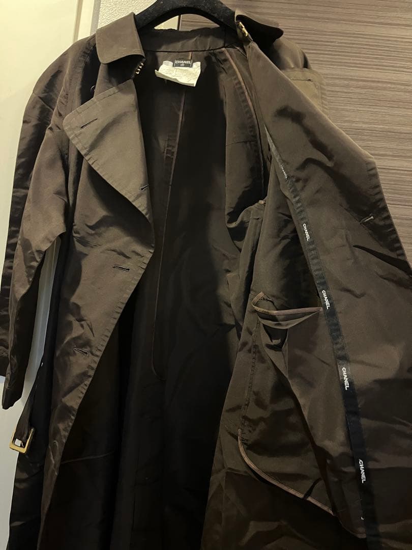 美品　CHANEL トレンチコート　38 正規品　ブラウン　シルク　ココボタン