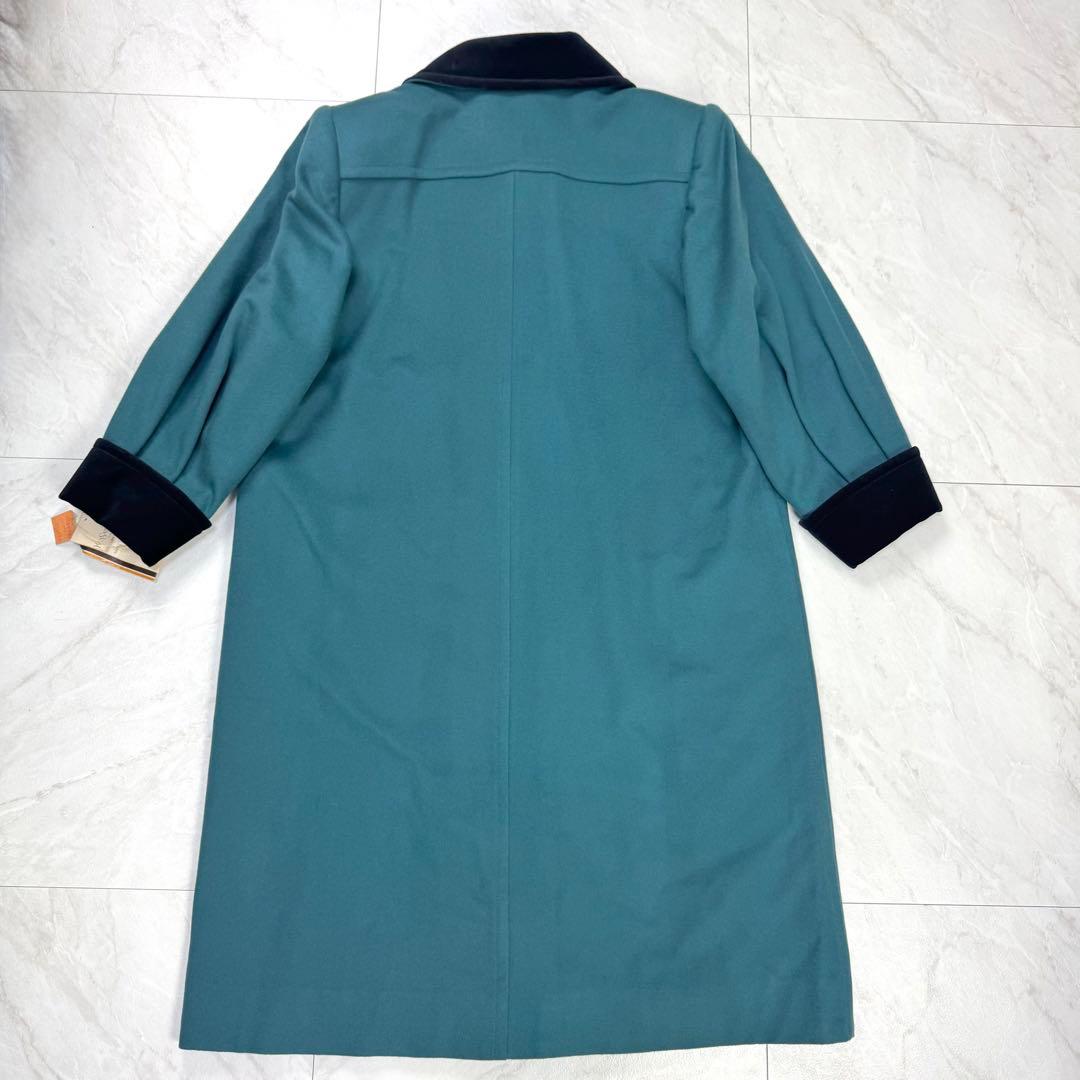 イヴサンローラン ウール ベロア マキシ丈 ロングコート ターコイズブルー M