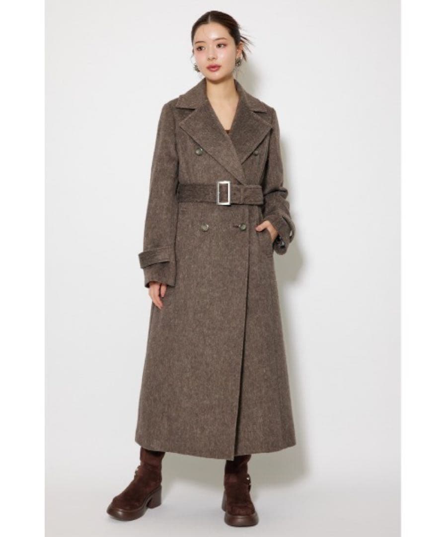 riendaダブルカラーシェイプドチェスターコート ブラウン　リエンダ