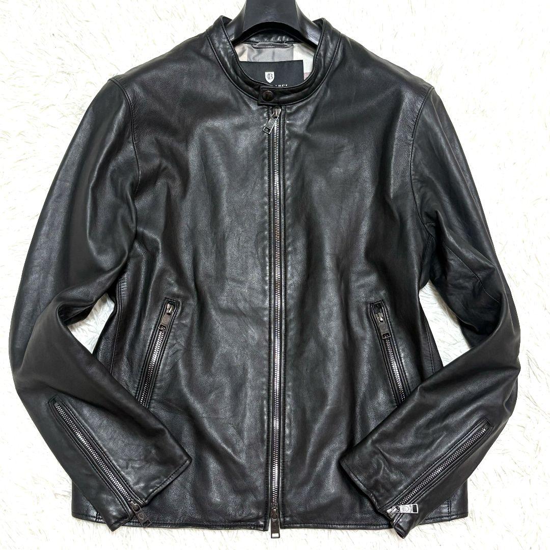 ブラックレーベルクレストブリッジ ラムレザー シングルライダースジャケット