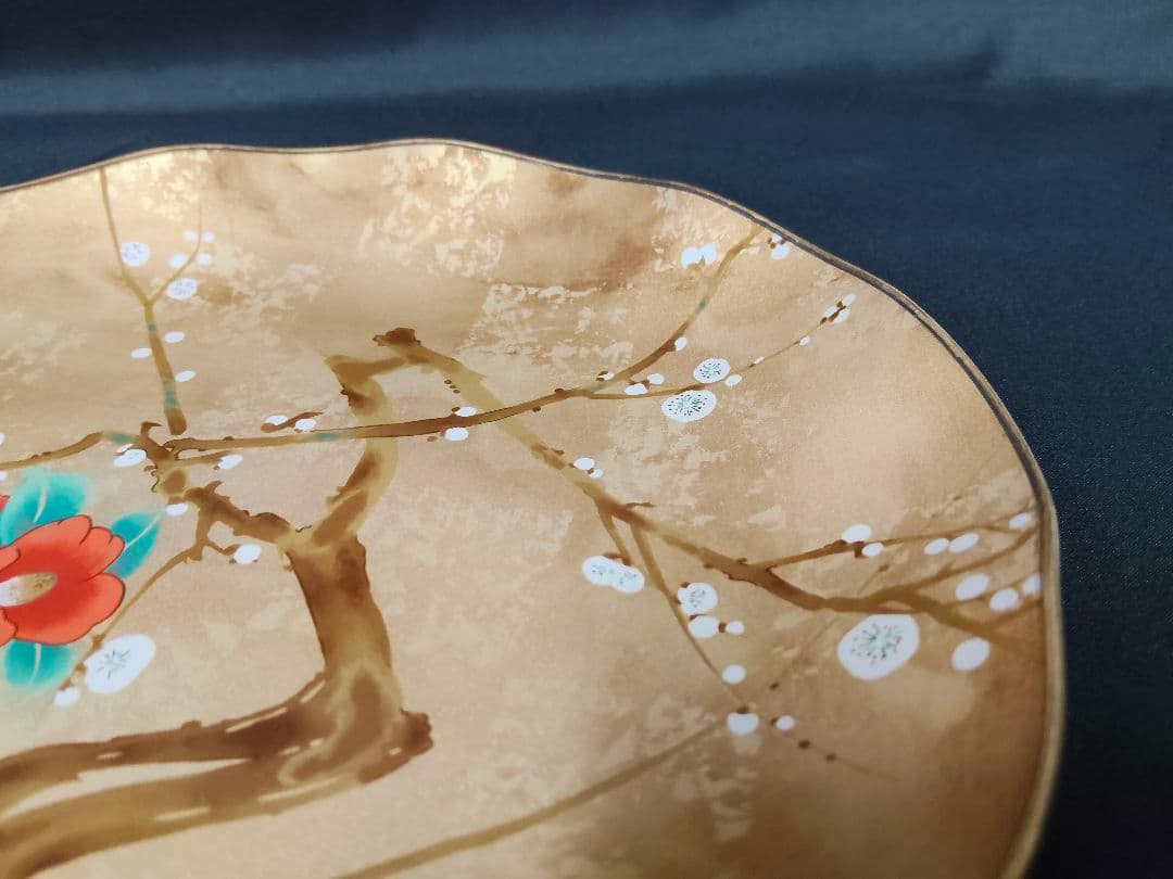 ​【未使用】京漆器 象彦 光琳 梅椿図 菓子鉢 飾り皿 共箱付き