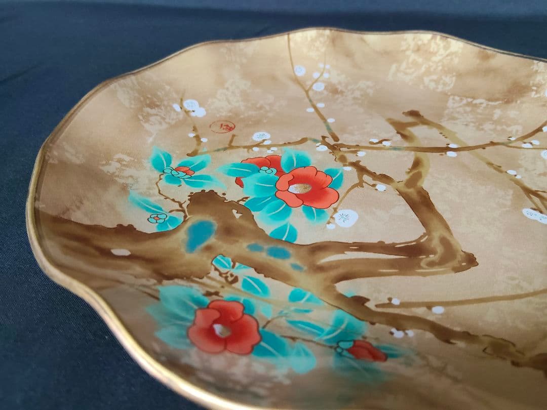 ​【未使用】京漆器 象彦 光琳 梅椿図 菓子鉢 飾り皿 共箱付き