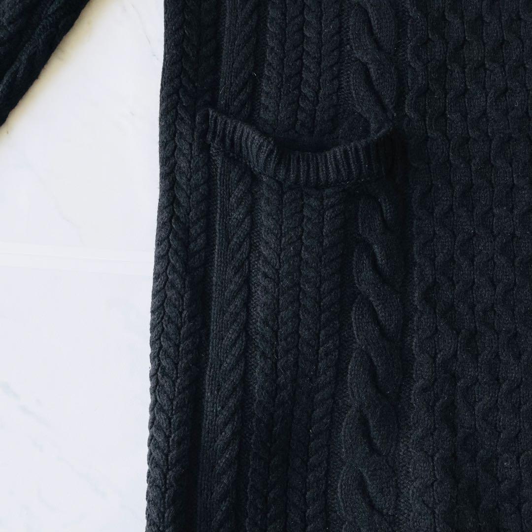 4364【美品】ブリーフィング　ケーブルニットワンピース ハーフジップ　黒　S