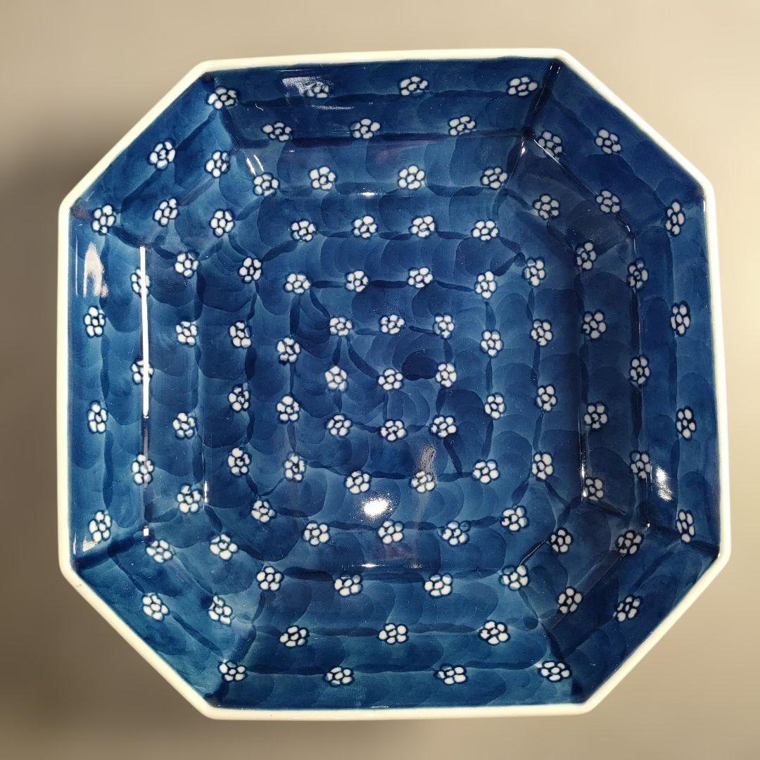 A1352-5/有田焼/源右衛門窯/染付梅地紋方皿2客/共箱/飾鉢/懐石道具/