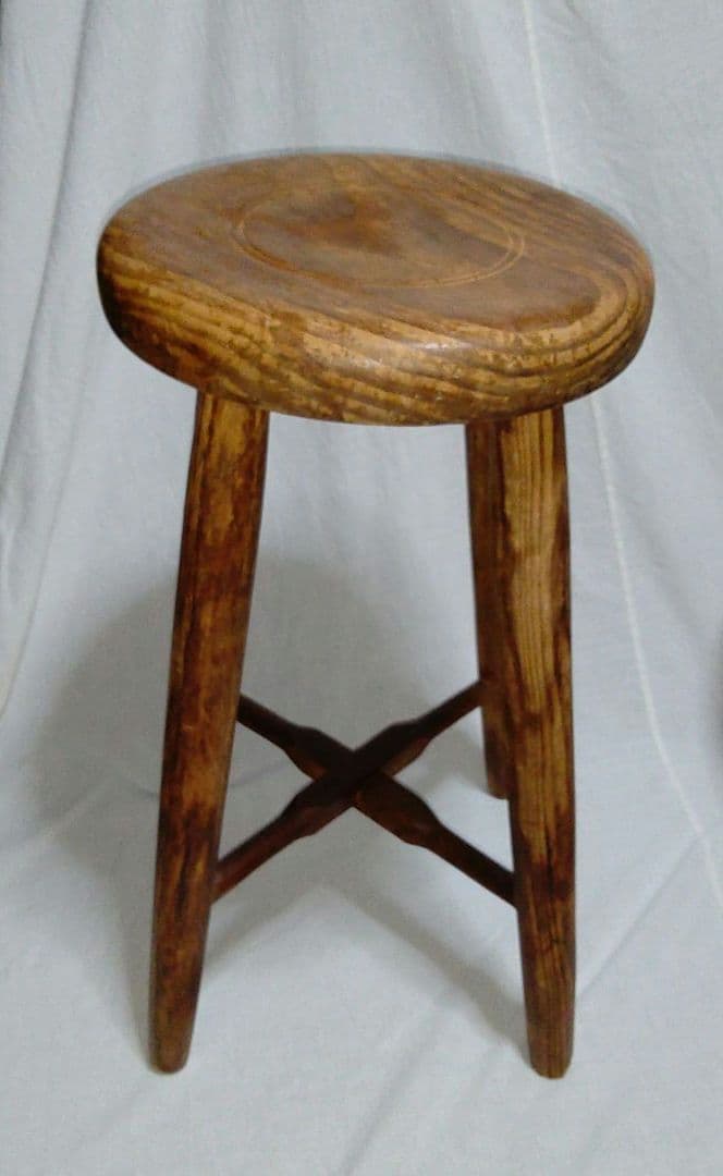 木製円形スツール　茶色　昭和レトロ　古家具