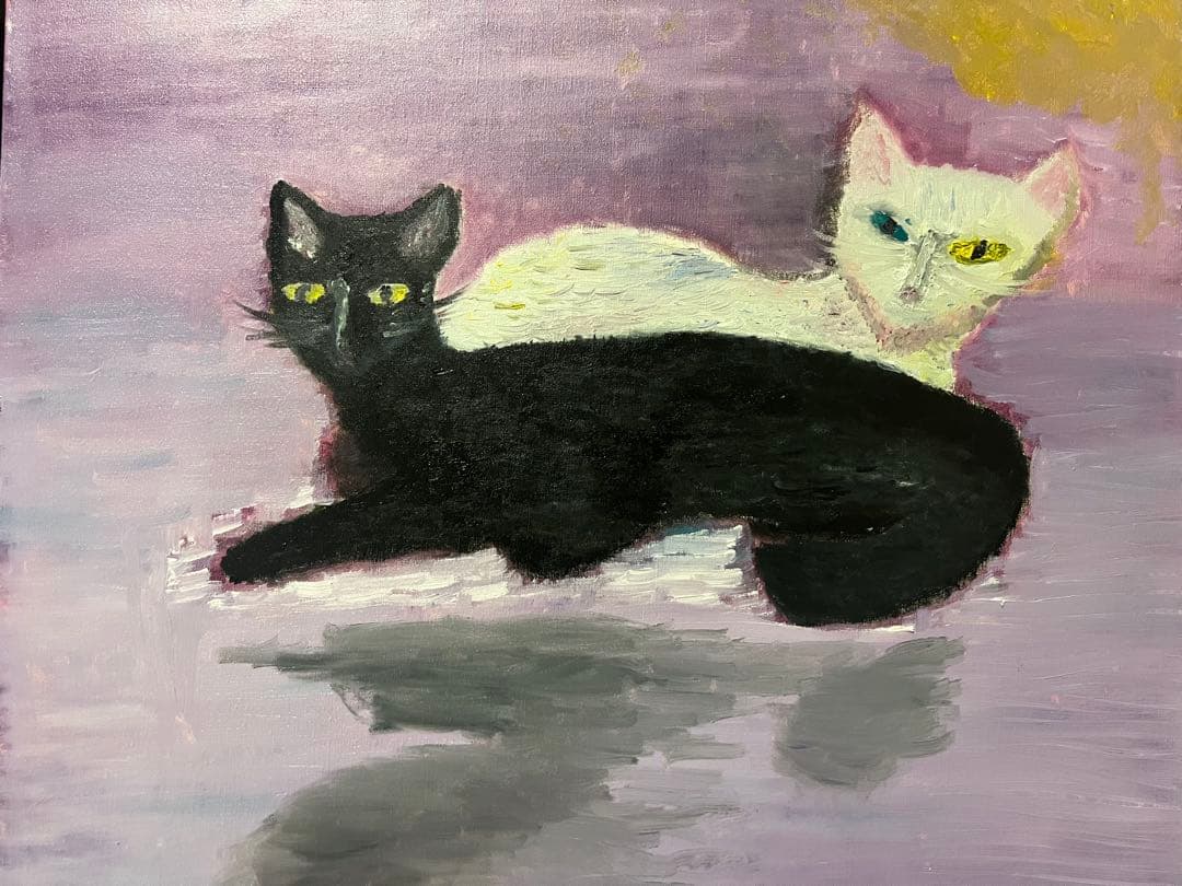 猫の絵 抽象油彩画 F12