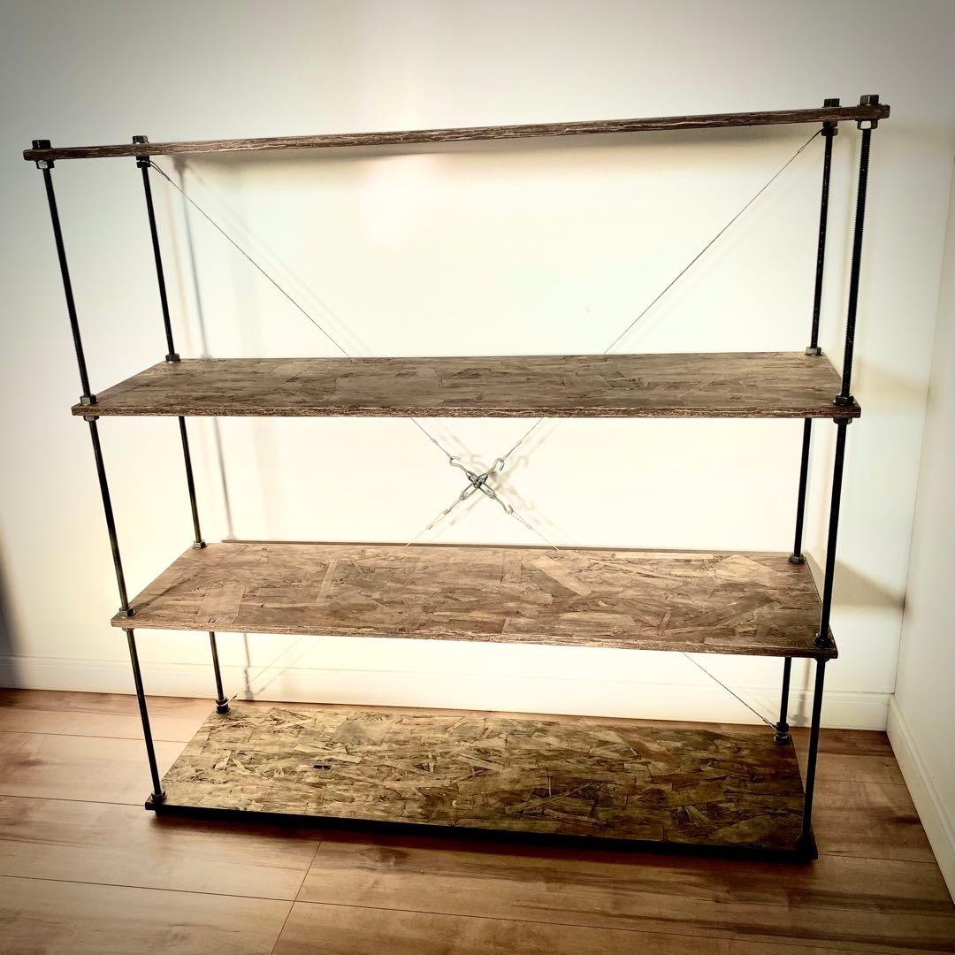 幅90cm ワイヤークロスラックアイアンラック木製ラック ウッドラック本棚 収納