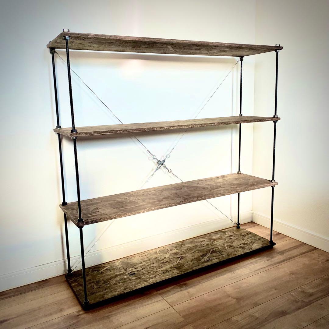 幅90cm ワイヤークロスラックアイアンラック木製ラック ウッドラック本棚 収納