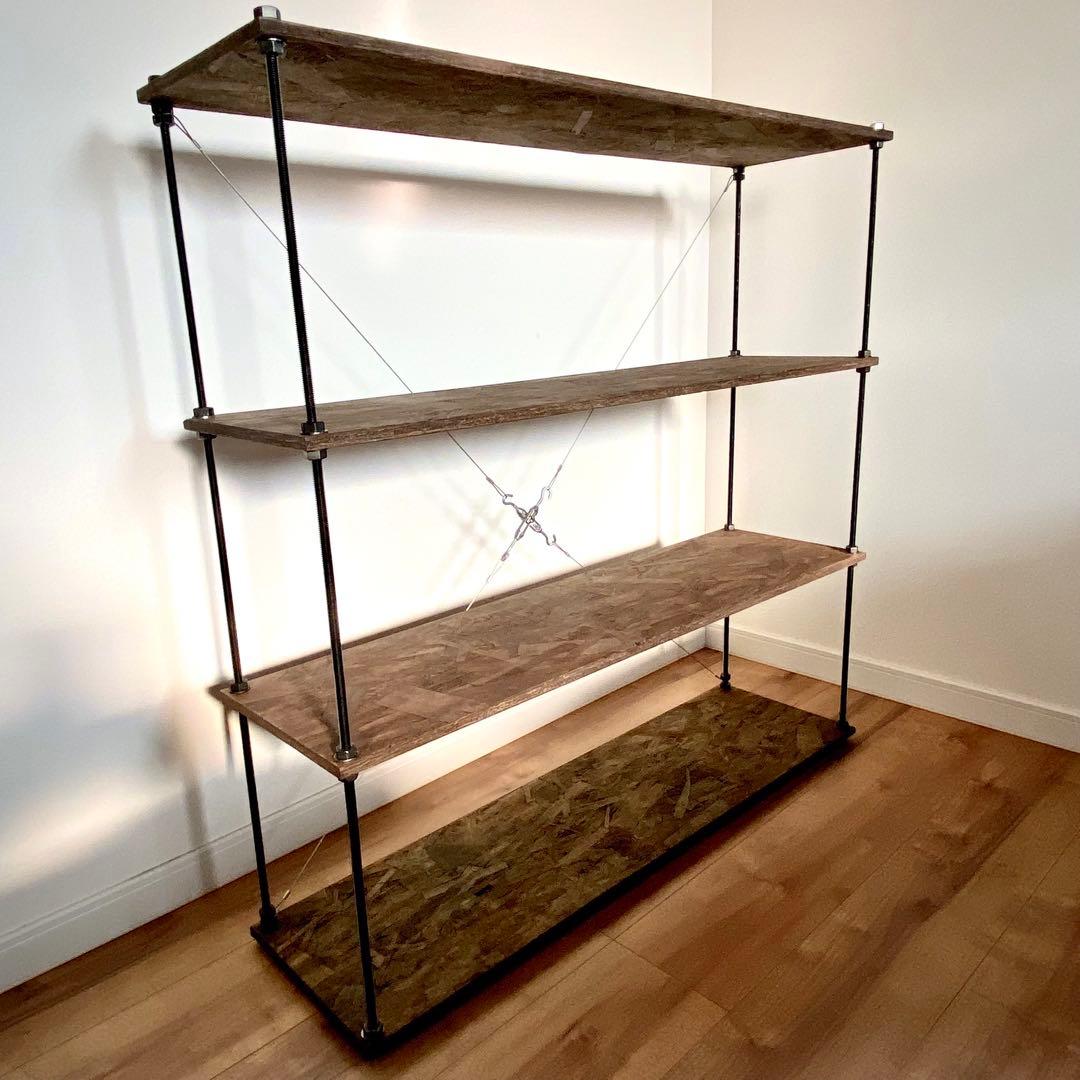 幅90cm ワイヤークロスラックアイアンラック木製ラック ウッドラック本棚 収納