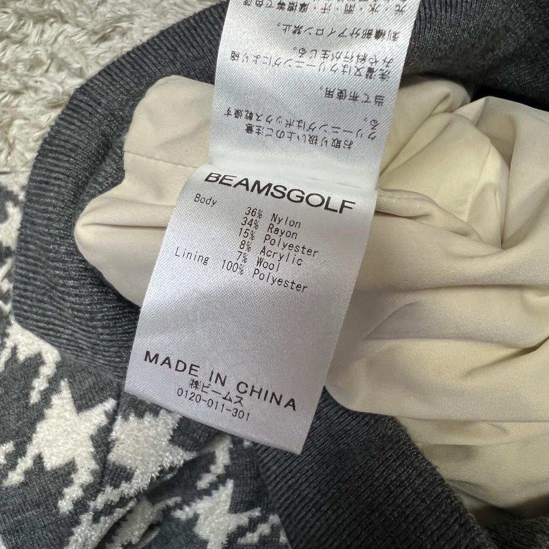 ビームスゴルフ 千鳥格子柄 防風 ニット プルオーバー Vネック メンズ M