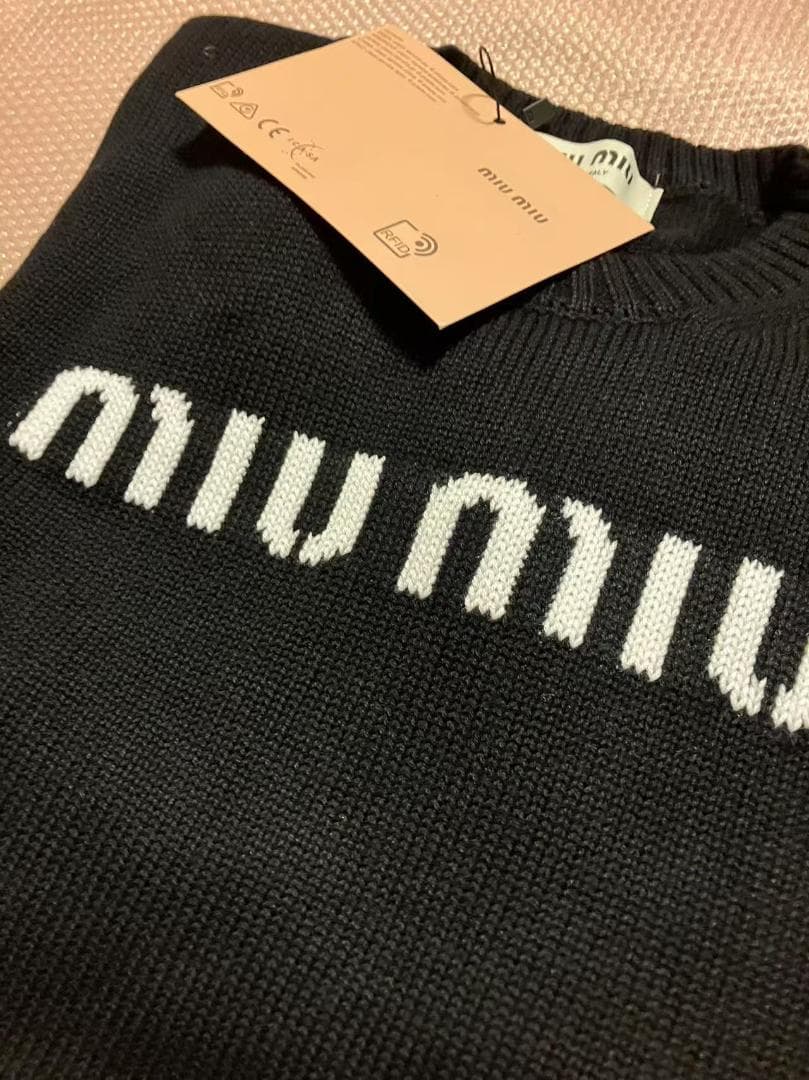 ロゴ ニット　ブラック黒　M