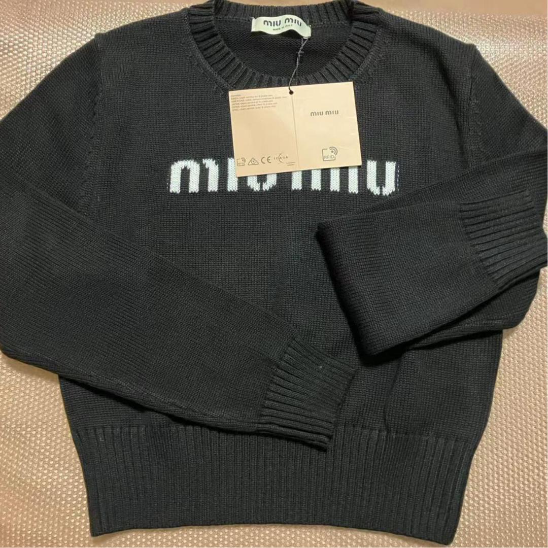 ロゴ ニット　ブラック黒　M