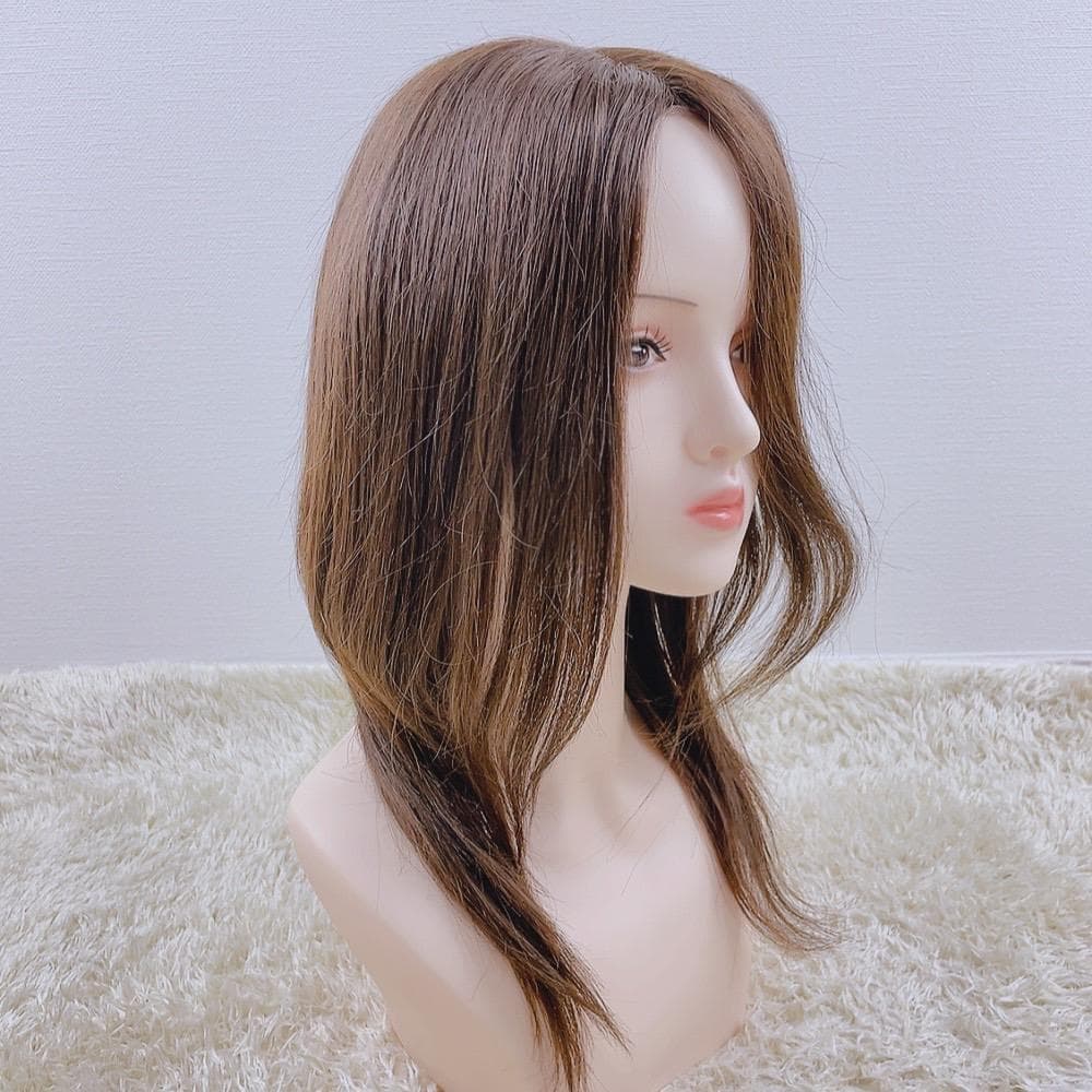 人毛100% フルウィッグ 医療用 ロングストレート モカブラウン 45cm
