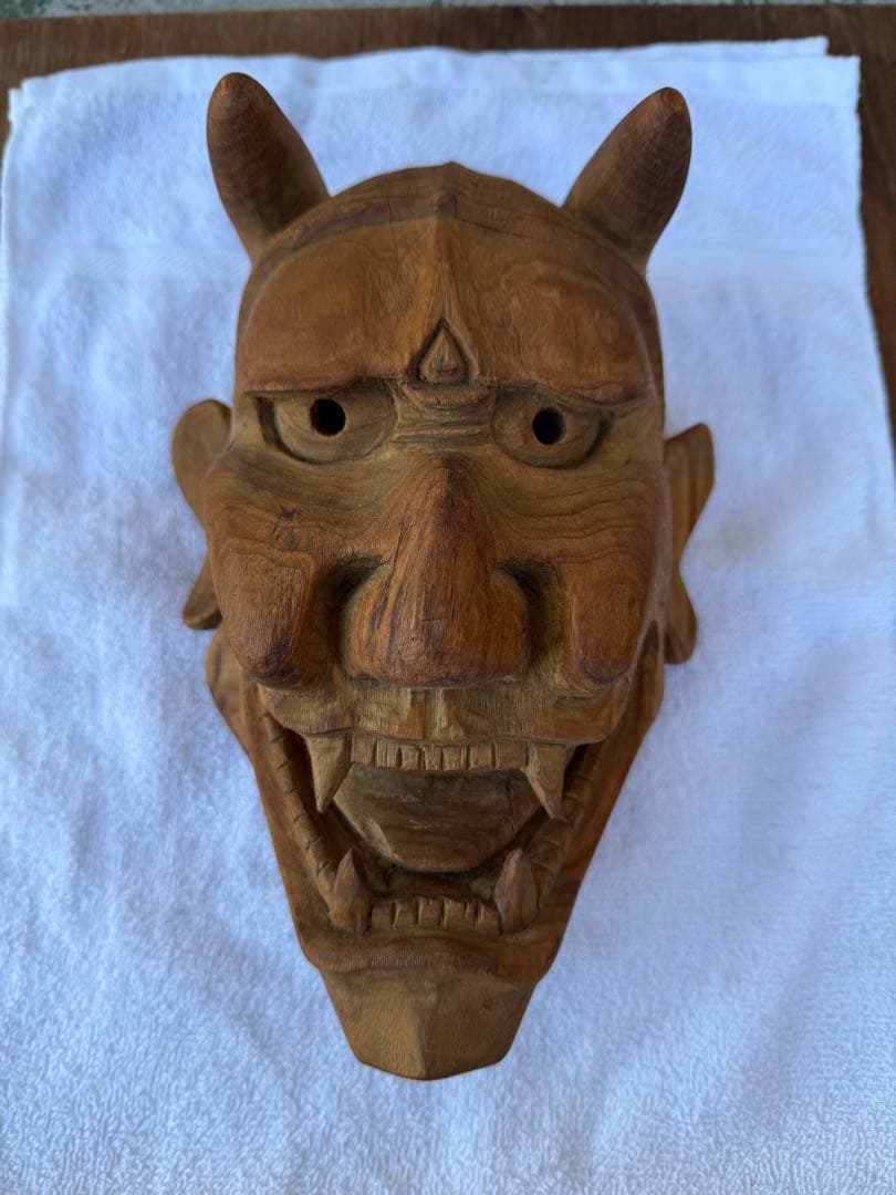【O-2026】お面 般若 工芸品 民芸品 木製 木彫り