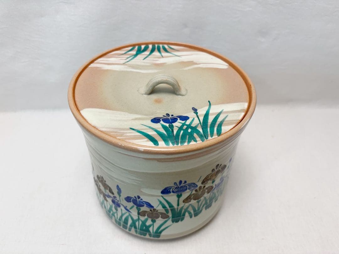 未使用 茶道具 福森阿也作 菖蒲絵 水指 煎茶道具 水屋道具 水差し 陶印 共箱