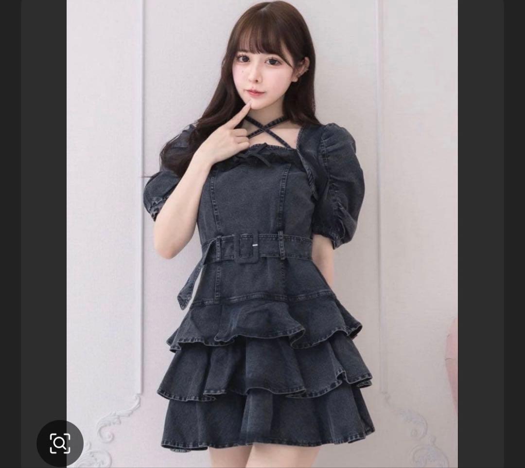 pium ティアードフリルミニワンピース ブラックデニム