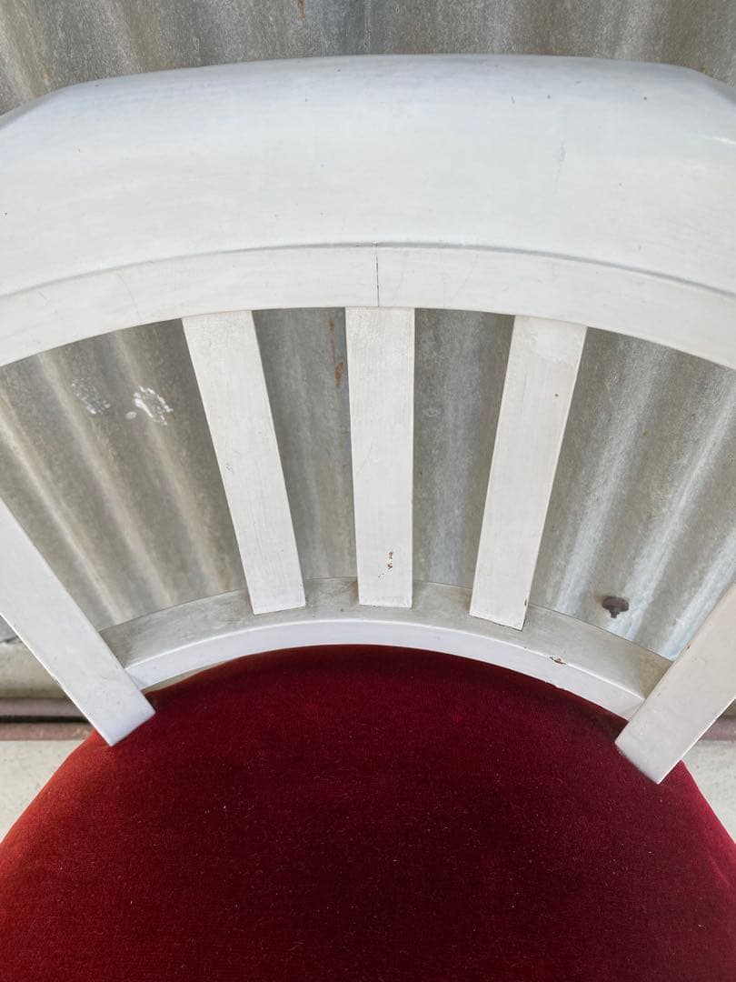 ドクターチェア　白　木製　回転椅子　赤　ベルベット　レトロ　アンティーク