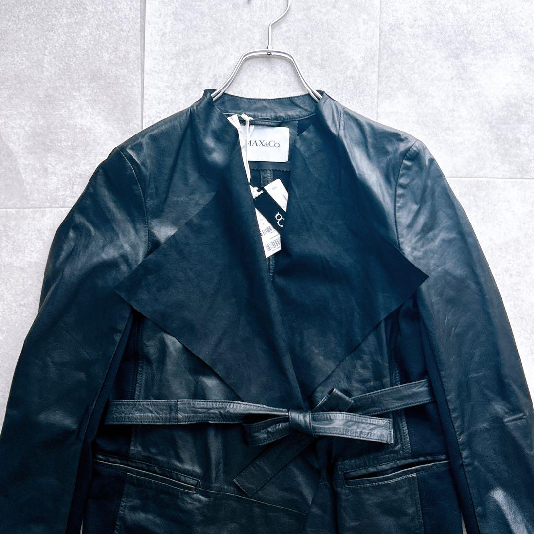 タグ付き✨MAX&Co. ラムレザー ジャケット コート ベルト ドッキング 黒