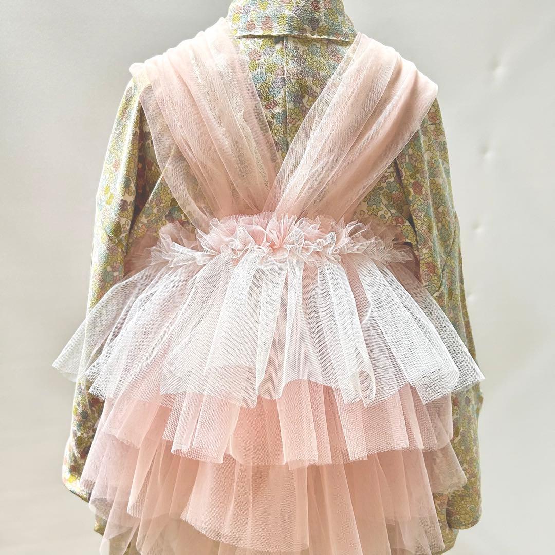 被布エプロン【桜ピンク】チュール被布　被布ドレス　七五三　3歳着物