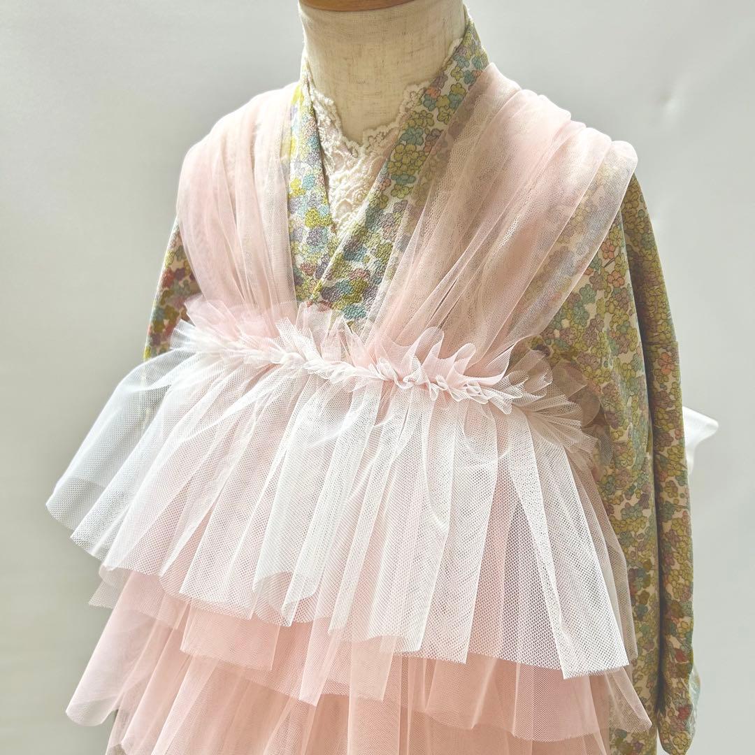 被布エプロン【桜ピンク】チュール被布　被布ドレス　七五三　3歳着物