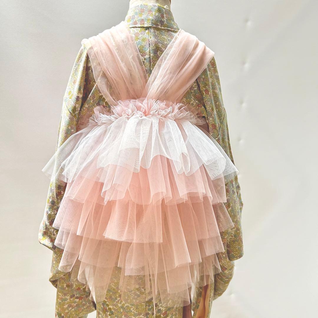 被布エプロン【桜ピンク】チュール被布　被布ドレス　七五三　3歳着物