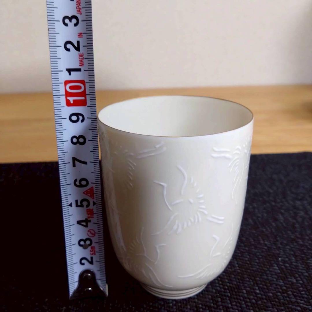 箱付き　東裁 湯のみ 蓋付き茶碗　セット ① 鶴　千羽鶴 【10131m】