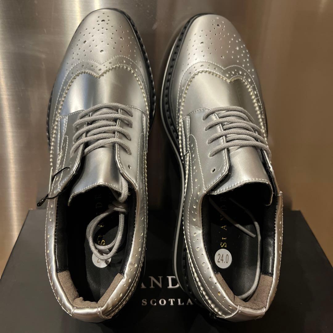 新品未使用ゴルフセントアンドリュース厚底オックスフォードシューズシルバー24cm