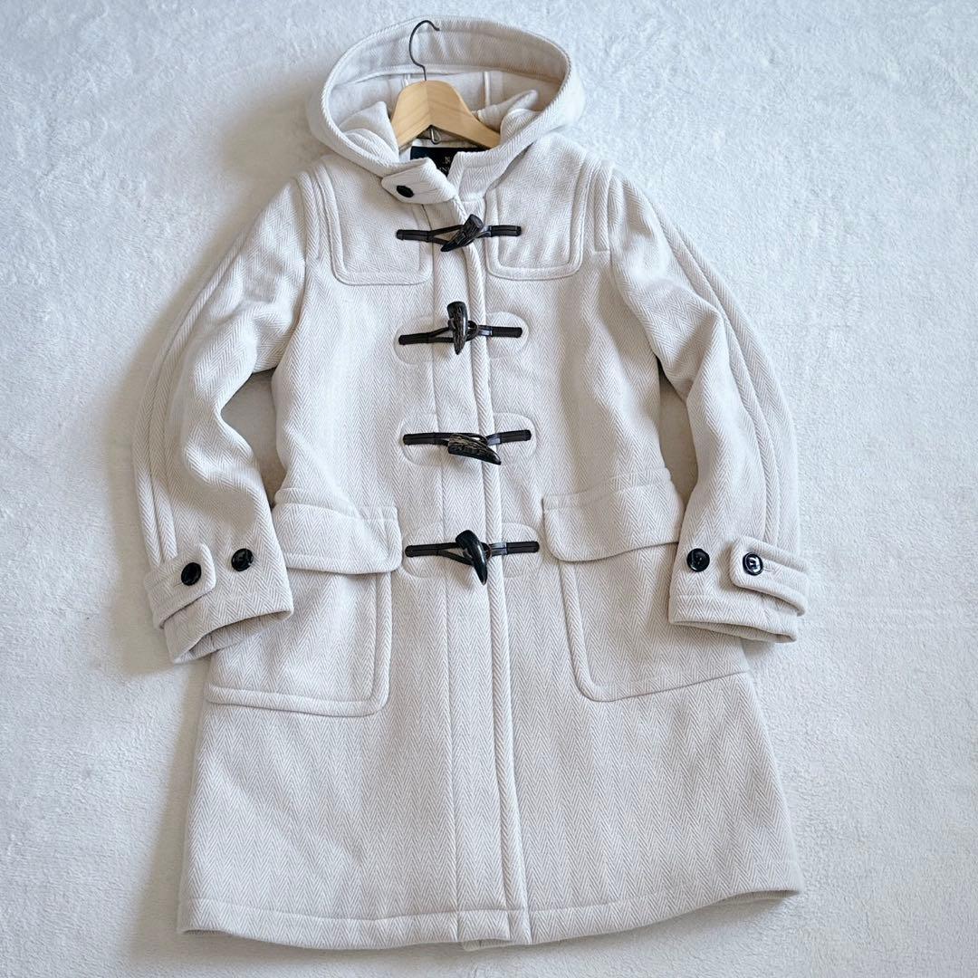 美品☆INED ヘリンボーン ダッフルコート アイボリー ロング ウール 日本製