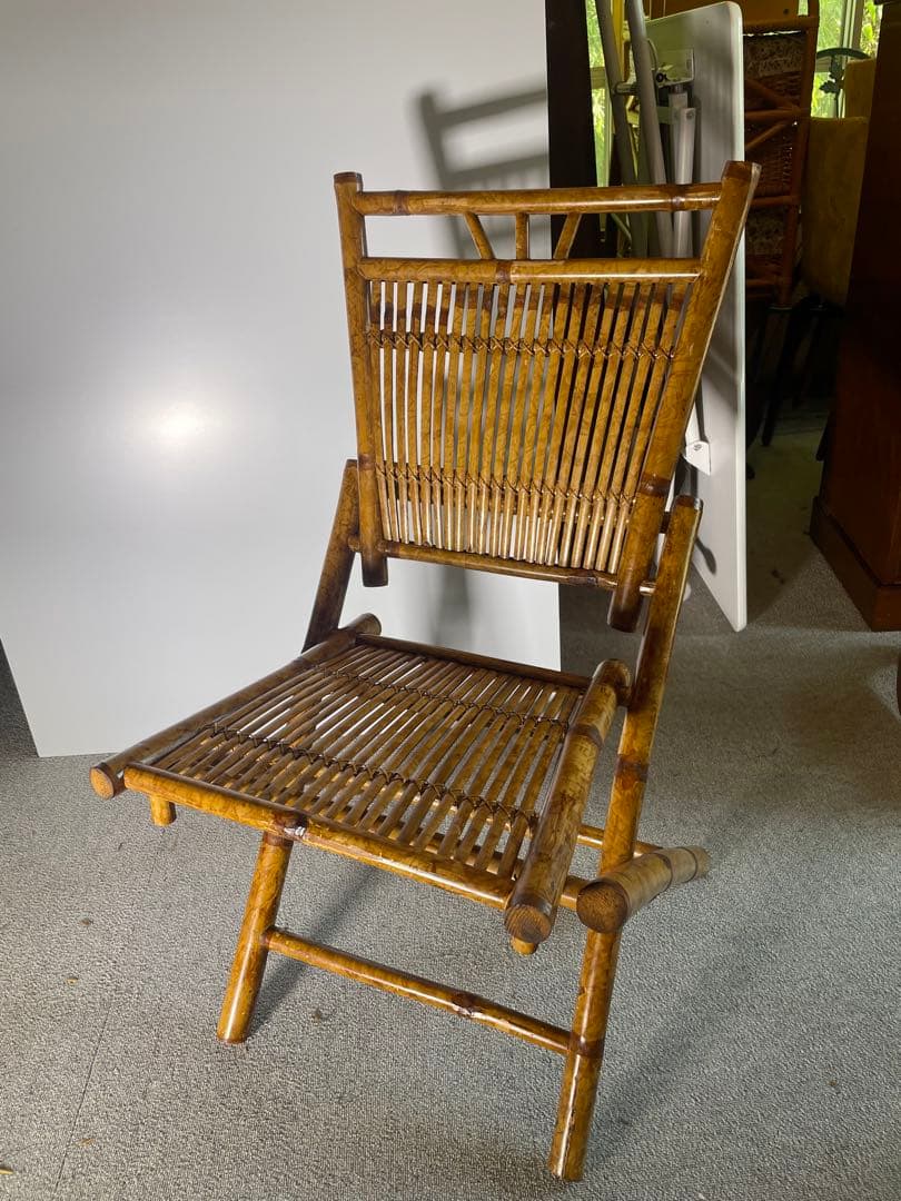 昭和レトロ 高級ラタン 折りたたみチェア 籐椅子 ヴィンテージ