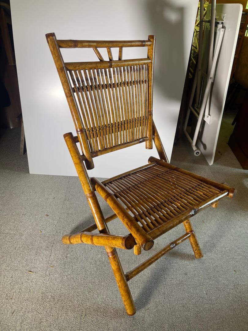 昭和レトロ 高級ラタン 折りたたみチェア 籐椅子 ヴィンテージ