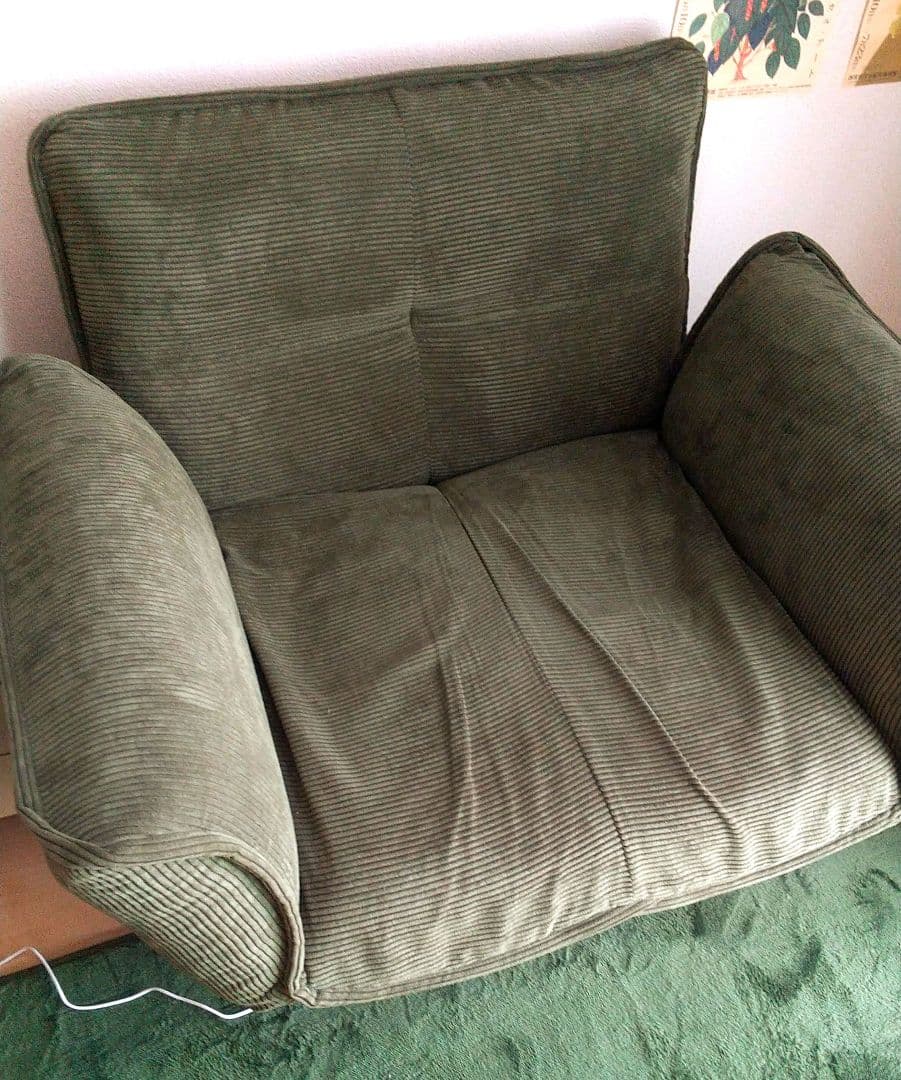 【送料込】グリーン リクライニングソファ 角度調整、脚取り外し可能