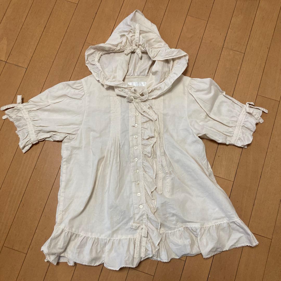 訳あり　ピンクハウス　フード　ピンタック　ピコフリル　ブラウス　半袖