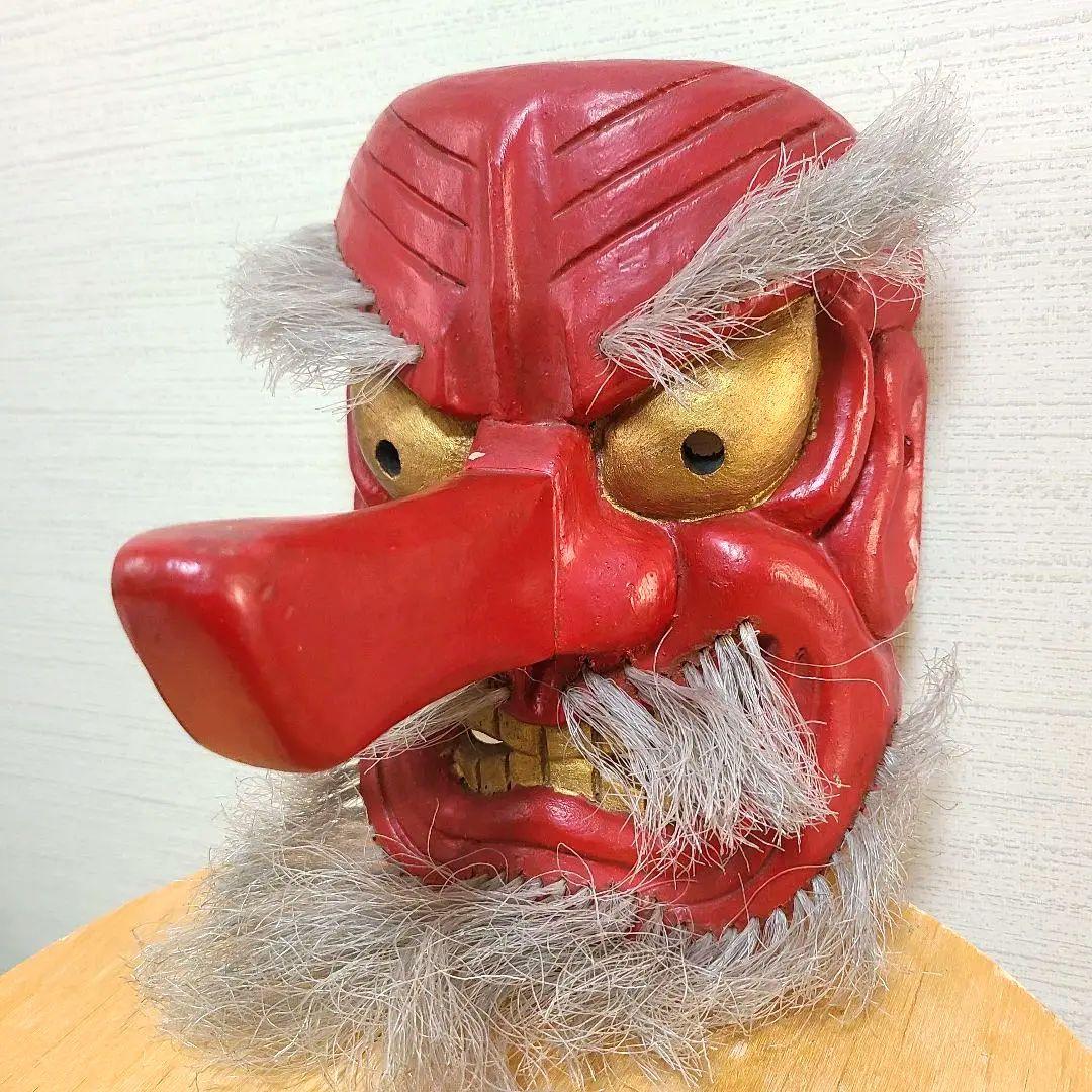 天狗面　木彫　お面　神楽　天狗