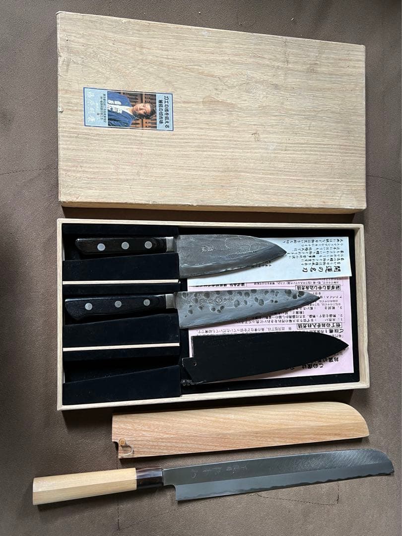 出刃包丁藤原照康ー杉本ー鍔屋-3本セット木鞘付き